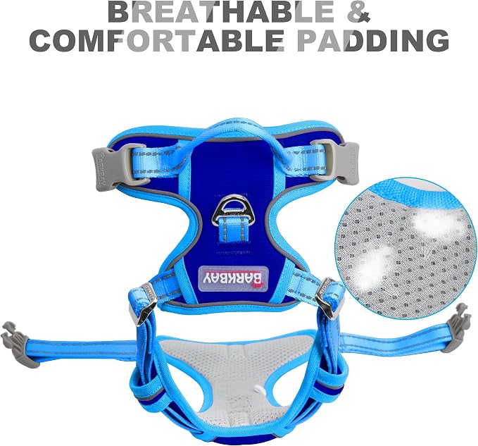 BARKBAY Dog Harness No Pull for Medium Sized Dog Front Back Clips,Dog Vest | Soft Padded No Choke With Handle,Easy On&Off,Adjustable Reflective For Walking Training Running(Sapphire Blue & Blue,M)
