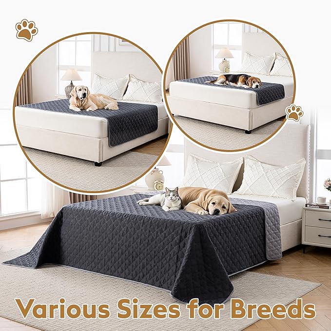 Waterproof Dog Blanket, Couch Cover for Dogs Washable, Reversible Dog Bed Cover.(Dark＆Light Grey, 82 X 82 Inch - 1 Pack)