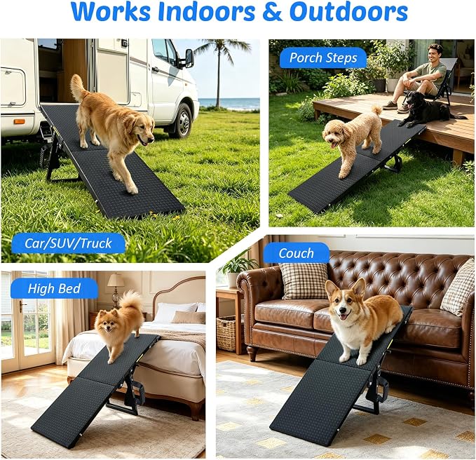 Dog Ramp for Car SUV, Adjustable Pet Ramp with Multiple Height Settings, Folding Portable Dog Ramp for Small Large Dogs, 90 lbs Capacity, Stairs for Bed Sofa and Vehicle