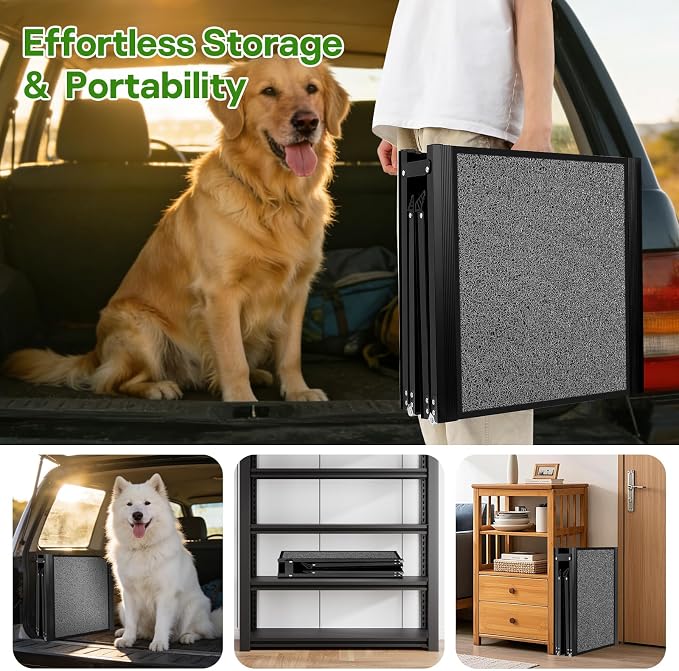 71''x 20'' Dog ramp for Car, Dog Ramps for Large Dogs, Folding Outdoor Dog Ramps for Stairs, Up to 250LBS, Non-Slip Rug Surface, 5s Installation, Dogs Car Steps for Large Dogs SUV, Truck, LKW