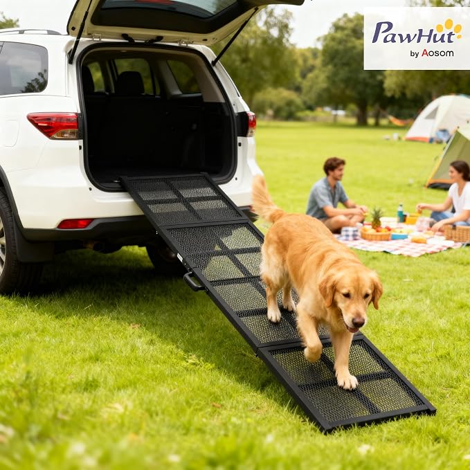 PawHut Dog Ramp for Car 75" x 20" Large Folding Pet Ramp for Large Dogs | Non-Slip Surface, Extra Long Wide, Portable Pet Stairs, SUVs Trucks Beds