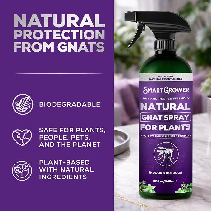 Natural Gnat Spray for Plants (32oz) – Fungus Gnat Killer for Indoor Plants – Essential Oil Plant Bug Spray – Ready to Use – Pet and Family Friendly, Houseplant Insect Control - Smart Grower