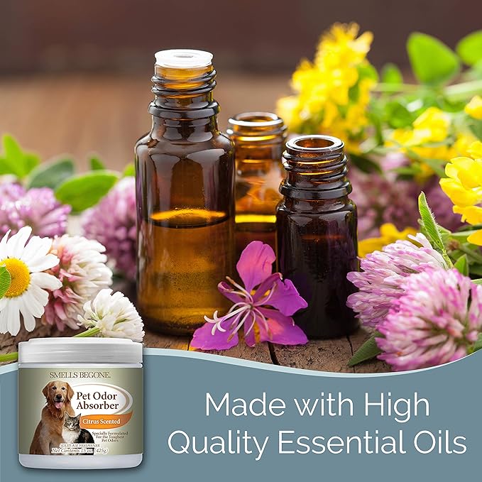 SMELLS BEGONE 15oz Gel Pet Odor Eliminator - Absorb & Remove Strong Odors from Pets, Cat Litter, Dog Poop, Urine Smells - Eliminate Whole Home Odors with Essential Oils (2-Pack, Pet Citrus)