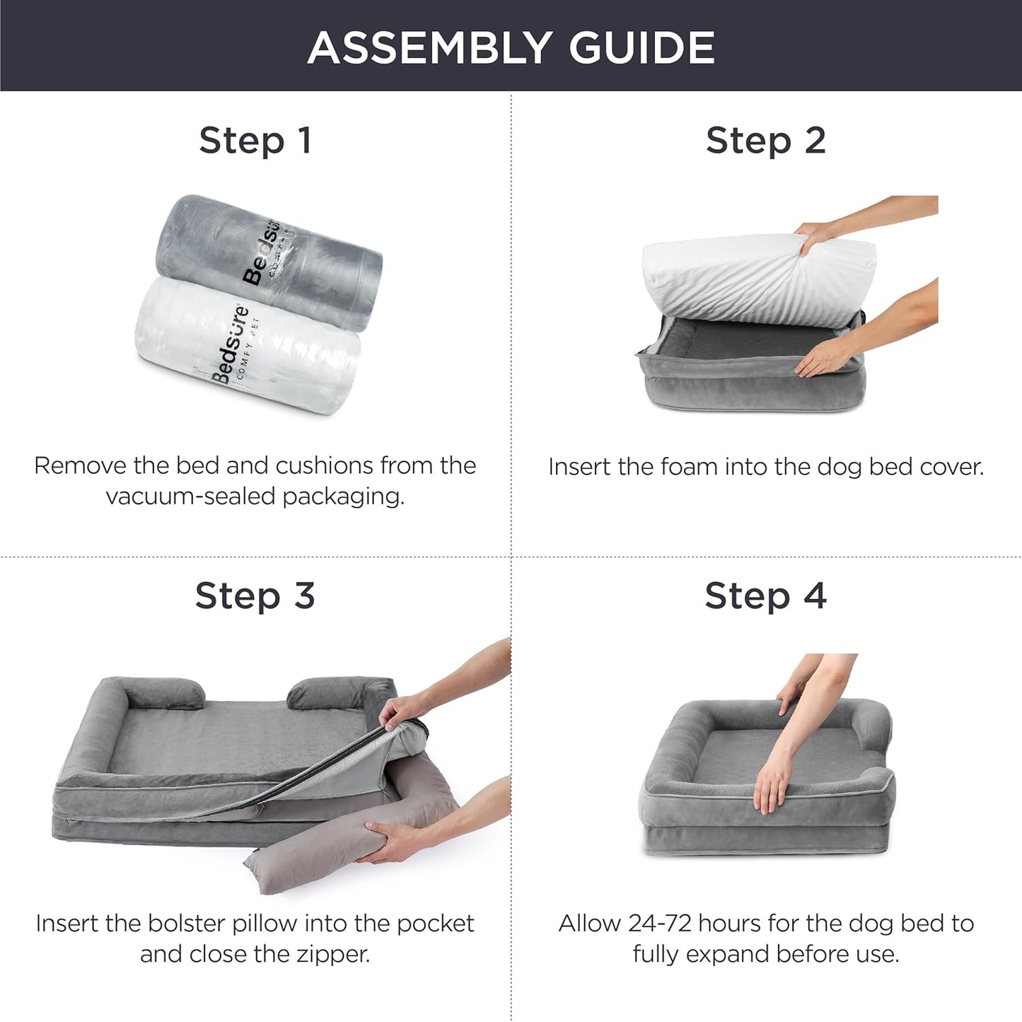 Bedsure XL Plus Orthopedic Dog Bed for Extra Large Dogs - Washable XLarge Dog Cat Bed Waterproof, Comfort Dogs Couch Sofa with Washable Removable Cover, Pet Bed with Nonskid Bottom, Pink, 48"