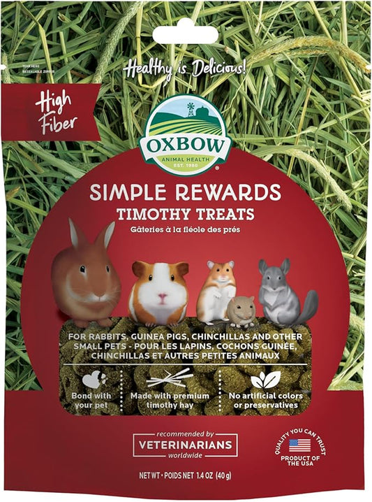 Oxbow Simple Rewards Timothy Hay Small Animal Treats, Healthy Guinea Pig, Rabbit, Chinchilla, and Hamster Snacks Made with High-Fiber Timothy Hay, Natural, Low Calcium Pet Treats, 3 oz Bag