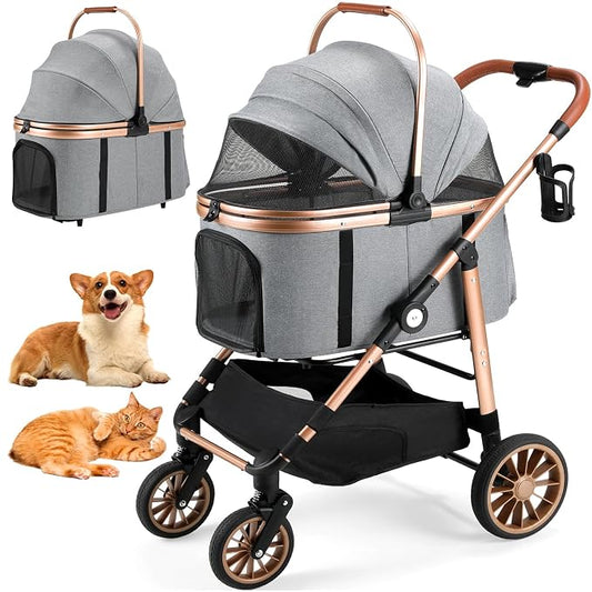 MAMIZO Pet Stroller for Medium Dogs Up to 44 lbs with Detachable Carrier | All-Terrain 3-in-1 Dog Stroller for Senior Dogs & Cats with Rubber Wheels, One-Click Folding, Storage Basket & Cup Holder