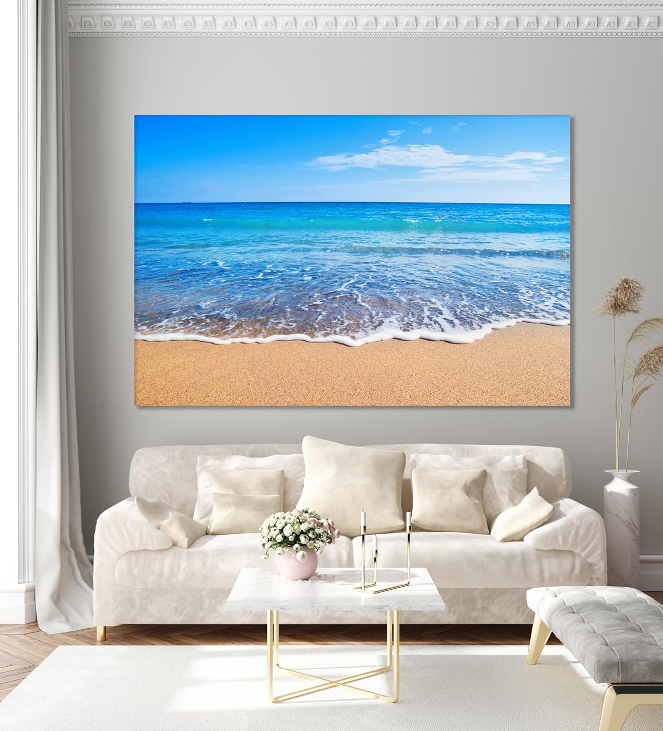 Nature Wall Art Prints - Ocean Forest Mountain Lake Canvas Landscapes - Small to Extra Large Living Room Bedroom Kitchen Bathroom Décor (Sandy Ocean Beach, 31L" x 47W")