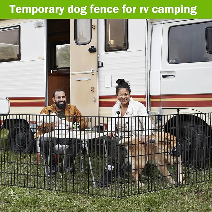 5 Panels No Dig Decorative Outdoor Garden Fence with Gate for Yard, 40 in(H) X 11.8 ft(L) Animal Barrier Fencing Rustproof Metal Wire Panel Border for Dog, Rabbits, and Patio Temporary Ground Stakes