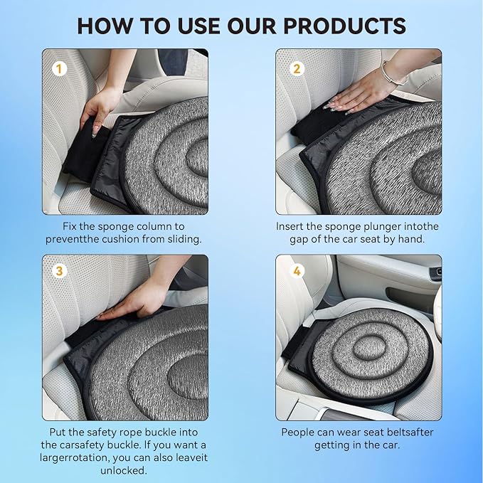 Car Swivel Seat Cushion with 360 Degree Rotation and Non-Slip Base – Extra Thick Memory Foam Pad for Elderly, Pregnant Women & Kids (40cm Diameter, Universal Fit for Car/Office/Home)