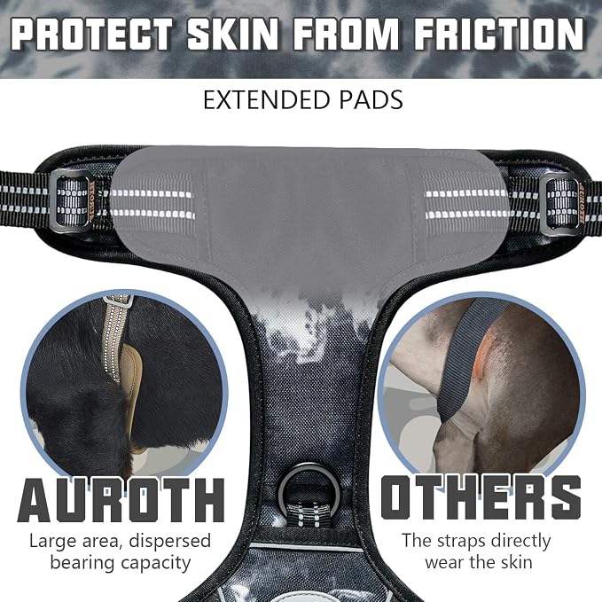 AUROTH Tactical Dog Harness for Small Medium Large Dogs No Pull Adjustable Pet Harness Reflective K9 Working Training Easy Control Pet Vest Military Service Dog Harnesses (XL, Black Ink)