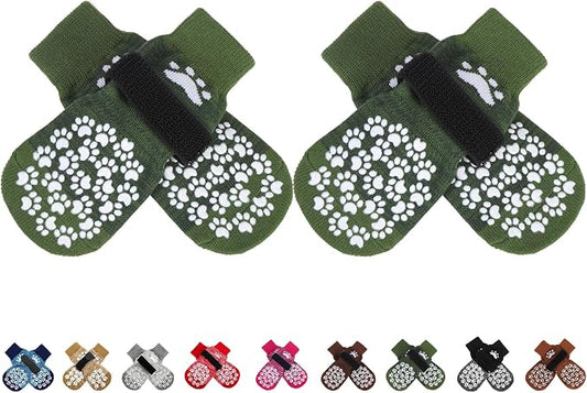 EXPAWLORER Anti Slip Dog Socks to Prevent Licking Paws, Shoes for Hot Pavement, Dog Booties for Small Medium Large Senior Dogs, Traction Control Boots & Paw Protectors for Hardwood Floors ArmyGreen