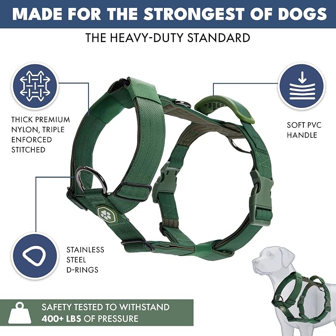 Spark Paws Comfort Control No Pull Dog Harness - Heavy Duty Front Clip | Safety Tested for Strong Breeds, w/ Metal Buckle & Top Handle – Padded Y-Straps Redirect Pulling. Solo or Matching Leash Set