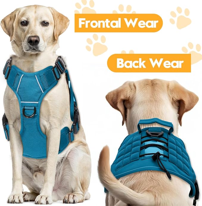Heavy-Duty Tactical Dog Harness for Large Dogs, No Pull Adjustable Reflective Pet Vest with Molle System, K9 Military-Grade Control for Service Training, Outdoor & 10+ Breeds, Blue, X-Large