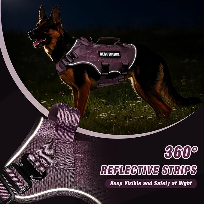 Air Mesh Tactical Dog Harness with Metal Buckles&MOLLE,Pink Large | Breathable Adjustable No Pull Service Dog Vest with 3 Padded Handles,Military Dog Harness for Training Hiking Hunting Working