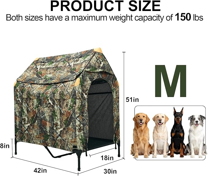 Large Dog House Outdoor - Weatherproof 2-in-1 Elevated Dog Bed Tent, Size M | 2-in-1 Elevated Dog Bed Tent, Weatherproof, Extra Large Dog House, Outdoor, Indoor