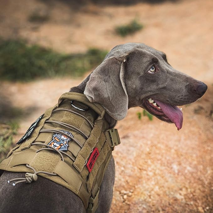OneTigris Tactical Dog Harness with Handle No-Pull Adjustable for Large Dog | Military 1000D Pullable Nylon, Service Dog Vest with Hook & Loop Panels, Easy On & Off for Walking Hiking Training Brown XL