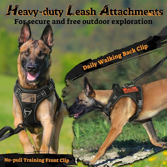 rabbitgoo Tactical Dog Harness for Large Dogs, No Pull Service Pet Vest | Military Molle System & Easy Control Handle, Adjustable and Reflective for Walking and Training, Black, Large