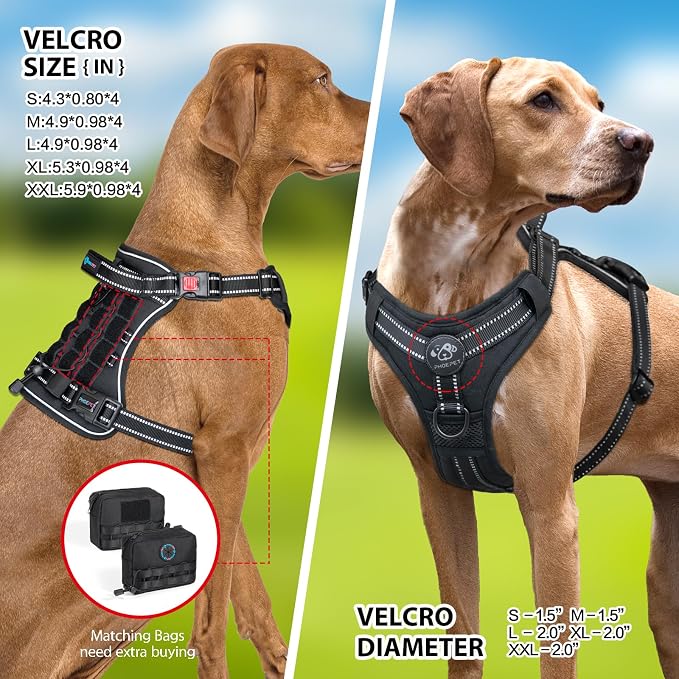 No Pull Tactical Dog Harness,Service Dog Vest Molle & Loop Panels | Black L, Metal Front & Back D-ring, Reflective, Easy Control with Padded Handle for Small Medium Large Dogs