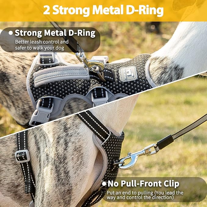 Escape Proof Dog Harness, Escape Artist Harness, Fully Reflective Harness with Padded Handle, Breathable,Durable, Adjustable Vest for Medium Dogs Walking, Training, and Running Gear (Black,XS)