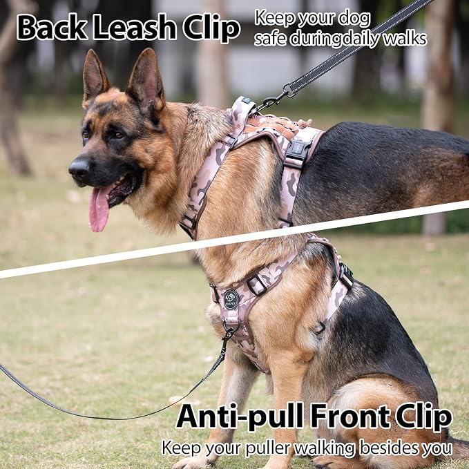 No Pull Tactical Dog Harness,Service Dog Vest Molle & Loop Panels | Woodland Brown XL, Metal Front & Back D-ring, Reflective, Easy Control with Padded Handle for Small Medium Large Dogs