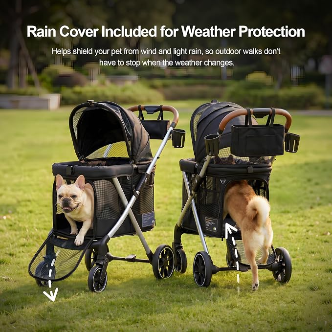 JWX Premium Pet Stroller for Small to Medium Dogs, Cats & Small Pets, One-Hand Fold Travel System, 77 lbs Capacity, All-Season Comfort Liner, Aluminum Frame, Front & Rear Entry