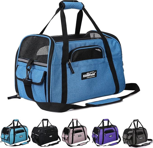 EliteField Soft Sided Pet Carrier (3 Year Warranty, Airline Approved), Multiple Sizes and Colors Available (17" L x 9" W x 12" H, Sapphire Blue)
