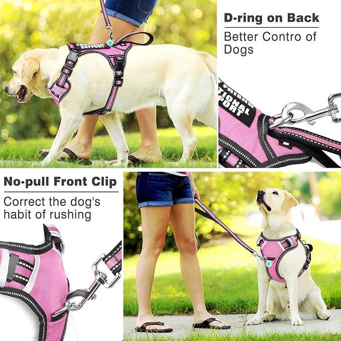Service Dog Vest No Pull Dog Harness with 7 Dog Patches, Reflective Pet Harness with Durable Soft Padded Handle for Training Small, Medium, Large, and Extra-Large Dogs (Medium, Pink)