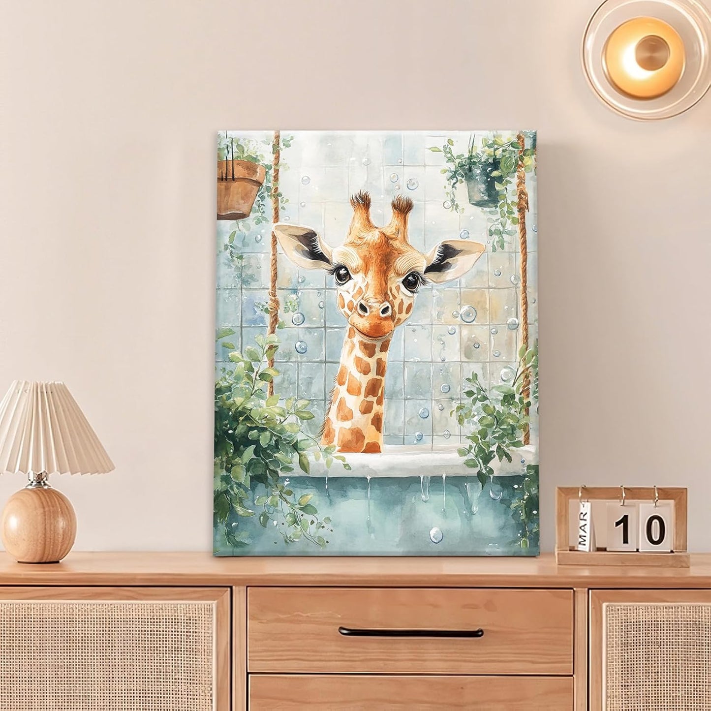 Bathroom Funny Giraffe Pictures Wall Art, Watercolor Giraffe Bathroom Wall Decor, Animal Framed Painting Canvas Artwork for Living Room Decorations 20"L x 16"W