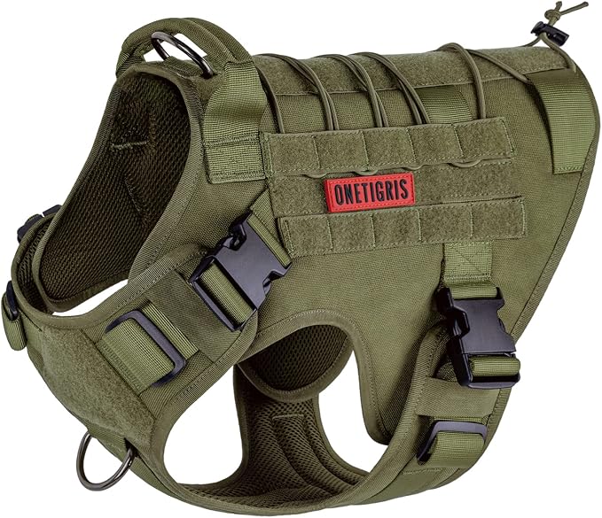 OneTigris Tactical Dog Harness No-Pull Breathable Pet Vest for Small Dogs | Military 1000D Pullable Nylon, Service Dog Vest with Hook & Loop Panels, Easy On & Off for Walking Hiking Training Green S