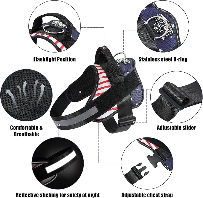 Dog Harness, No-Pull Reflective Dog Vest, Breathable Adjustable Pet Harness with Handle for Outdoor Walking - No More Pulling, Tugging or Choking (Flag, X-Large)