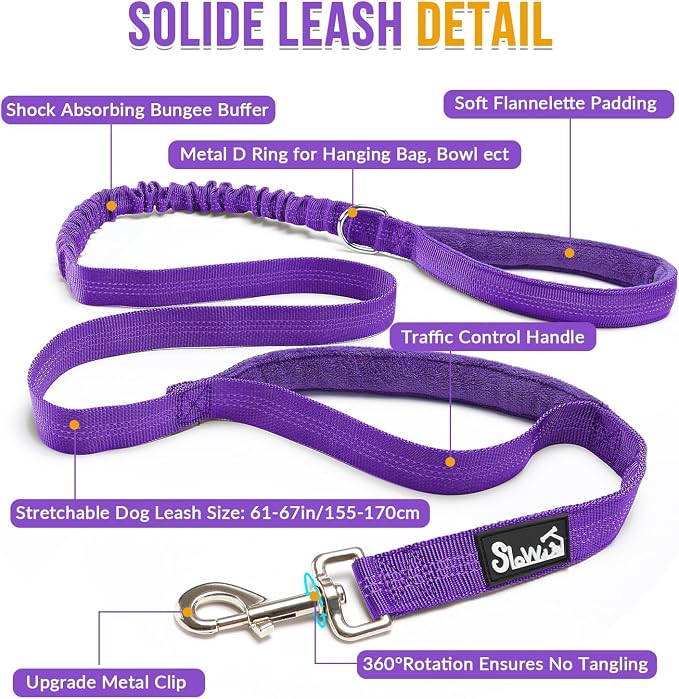 SlowTon No Pull Dog Harness with Front Clip - Heavy Duty, Soft Padded | Neck & Chest Adjustable, Tactical Pet Vest and Leash Set for Large Medium Sized Dogs, for Easy Walk & Training, Purple S