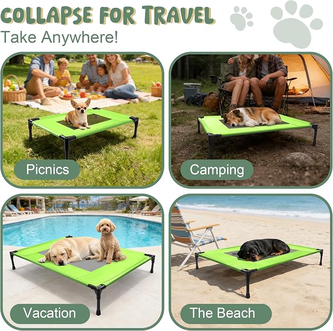 Elevated Dog Bed for Large Dogs - Outdoor Cooling Cot with Washable Breathable Mesh, Portable Raised Pet Bed with Non-Slip Feet & Waterproof Teslin, Heavy Duty & for Camping