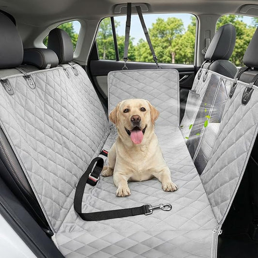 Victoper Dog Car Seat Cover, 600D Heavy Dute Car Seat Cover for Dogs Pets, 100% Waterproof Anti-Scratch Nonslip Dog Hammock for Cars, Seat Covers Protector with Seatbelt for Sedan SUV Truck XL Gray