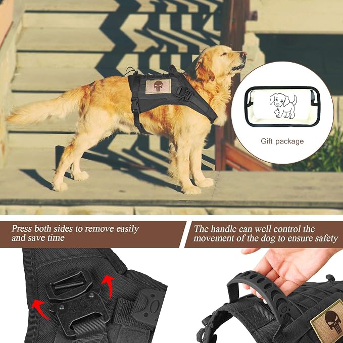 Tactical Service Dog Vest Harness K9 Military Molle Dog Vest for Outdoor Training Waterproof Pet Dog Harness with Rubber Handle & Metal Buckle