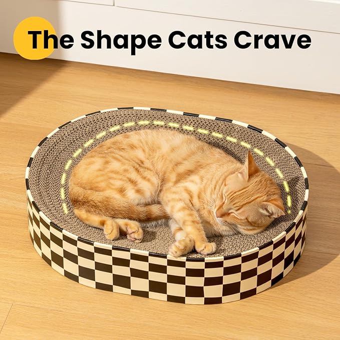 Conlun Oval Cat Scratcher Bed Bowl Lounge for Kittens | Medium | 2 Pack | Ideal for Multi-Cat Households | Concave Cardboard Pad | No Mess Enclosed Base | Couch Furniture Protector