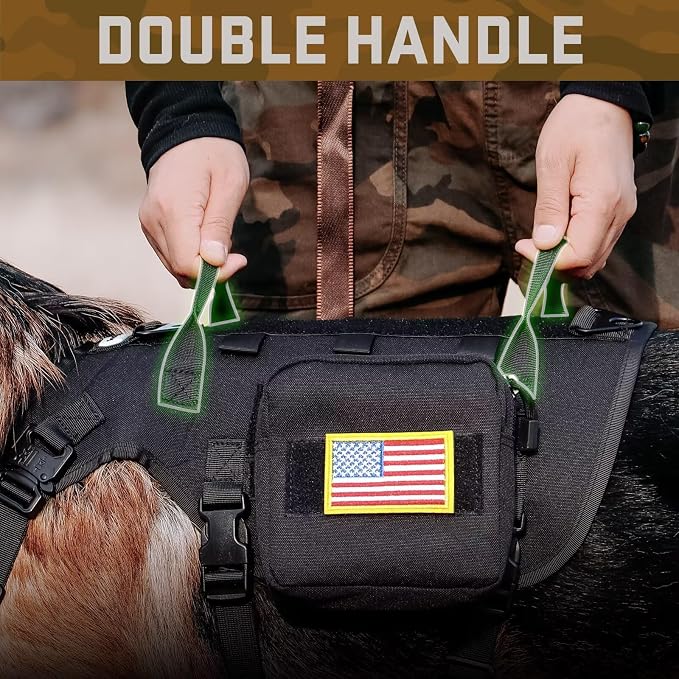 Forestpaw Tactical Dog Harness Pouches and Patches Set,L,Black | Adjustable Fits 27-40" Chest,70-140 lbs,No Pull Military Style Service Dog Vest for Daily Walking Training,Medium Large Dogs