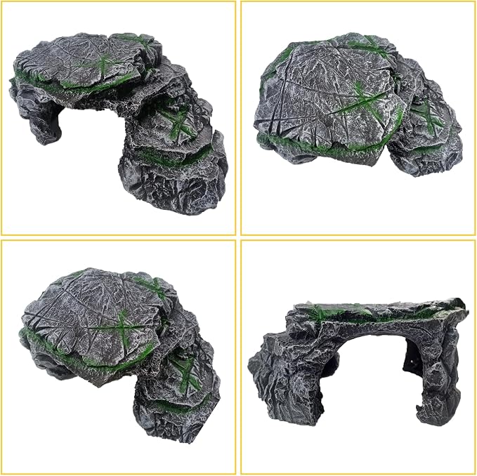 kathson Turtle Basking Platform,Resin Bearded Dragon Basking Platform Reptile Habitat Cave Climbing Ramp Turtle Tank Decoration for Leopard,Geckos,Lizards,Turtles,Snakes,Frogs,Newts