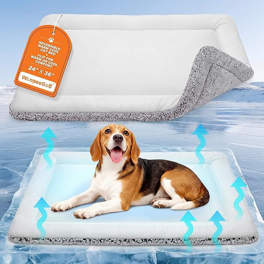 Dog Cooling Mat, Self Warming Cat Bed, Reversible Warm & Cooling Cat Bed, Winter Warm Cat Pad & Summer Cooling Cat Mat for Kittens & Small Dogs, Perfect for Crates, Beds & Sofas, Gray, 24" x 36"