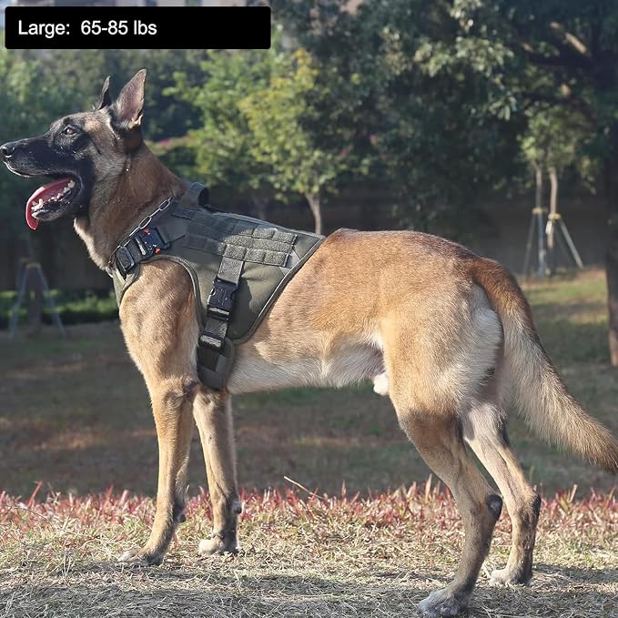 ICEFANG Tactical Dog Harness for Large Dogs,Reflective No Pull Dog Vest | with Control Handle,Adjustable,Front Hook,2 Leash Clips,Soft Padded,MOLLE Panel,Green,Large