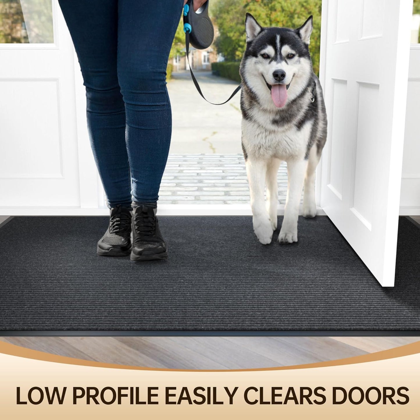 Durable Front Door Mat, Heavy Duty Indoor Outdoor Doormat, 48” x 36” Low Profile Outdoor Mats for Home Entrance, Stain and Fade Resistant Shoe Scraper Mat, Ideal for High Traffic Area