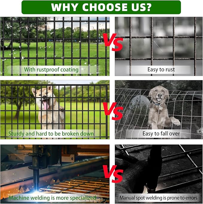 10 Panels Garden Fencing Animal Barrier with Lock, 48 in(H) X 24 Ft(L) Dog Fence Outdoor for Yard Rustproof No Dig Decorative Tall Garden Fence Metal Wire Panel Border Rabbit Ground Stakes Fencing