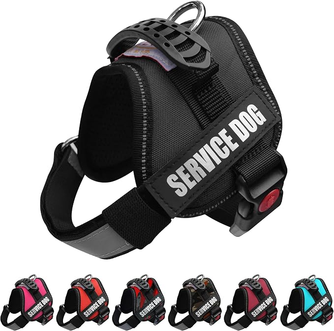 Service Dog Vest Harness – Reflective Service Animal Vest, No-Pull Harness with Handle & Mesh Padding – Sizes XXS-XL for Puppies – 2 Removable Service Patches Included (XXS, Black)