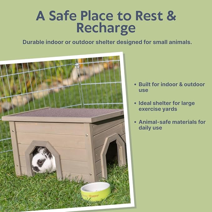TRIXIE Indoor & Outdoor Small Animal Hideout Shelter for Rabbits and Guinea Pigs, Weatherproof Hide House with Two Entrances, Easy Assembly, Animal-Safe Design