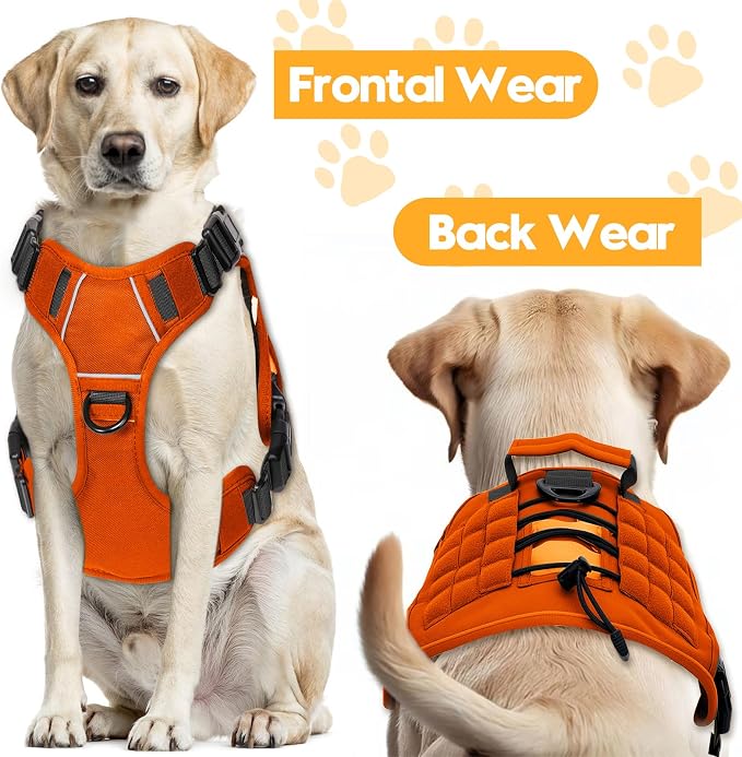 Heavy-Duty Tactical Dog Harness for Large Dogs, No Pull Adjustable Reflective Pet Vest with Molle System, K9 Military-Grade Control for Service Training, Outdoor & 10+ Breeds, Orange, Small