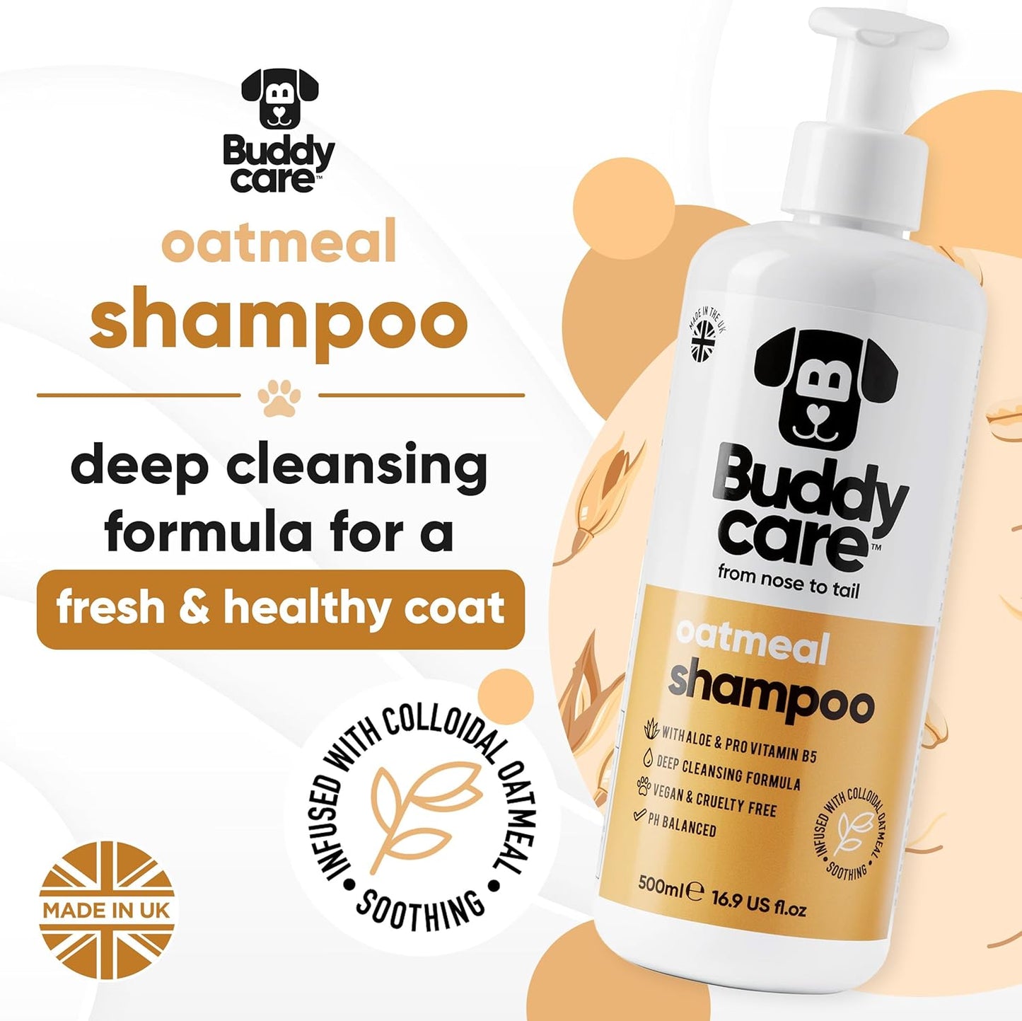 Oatmeal Dog Shampoo for Smelly Dogs (16.90oz) - Hypoallergenic & Itch Relief Formula, Gentle on Sensitive Skin, Includes Dog Shampoo and Conditioner - Essential Dog Grooming Supplies