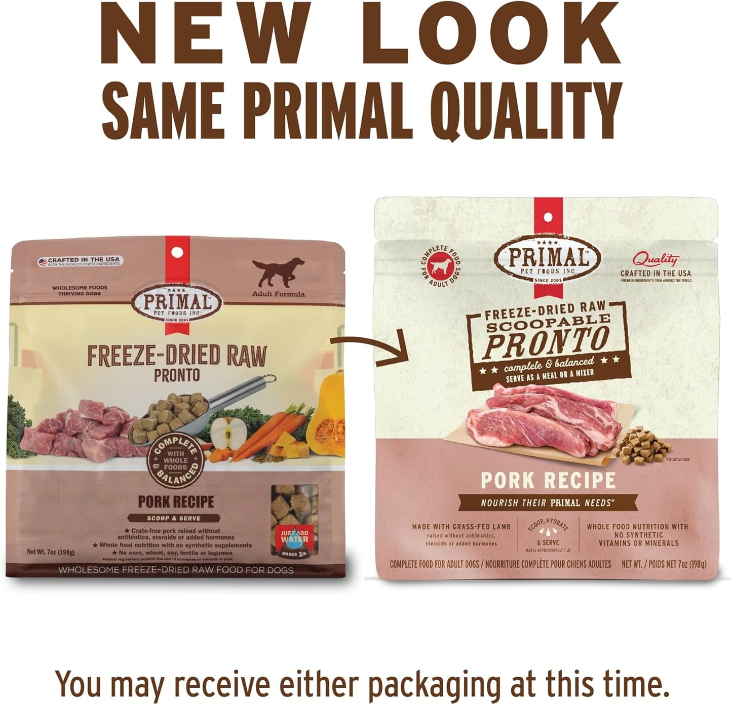 Primal Freeze Dried Dog Food, Pronto Mini Nuggets, Pork; Scoop & Serve, Complete & Balanced Meal; Also Use As Topper or Treat; Premium, Healthy, Grain Free, High Protein Raw Dog Food (25 oz, 2-Pack)