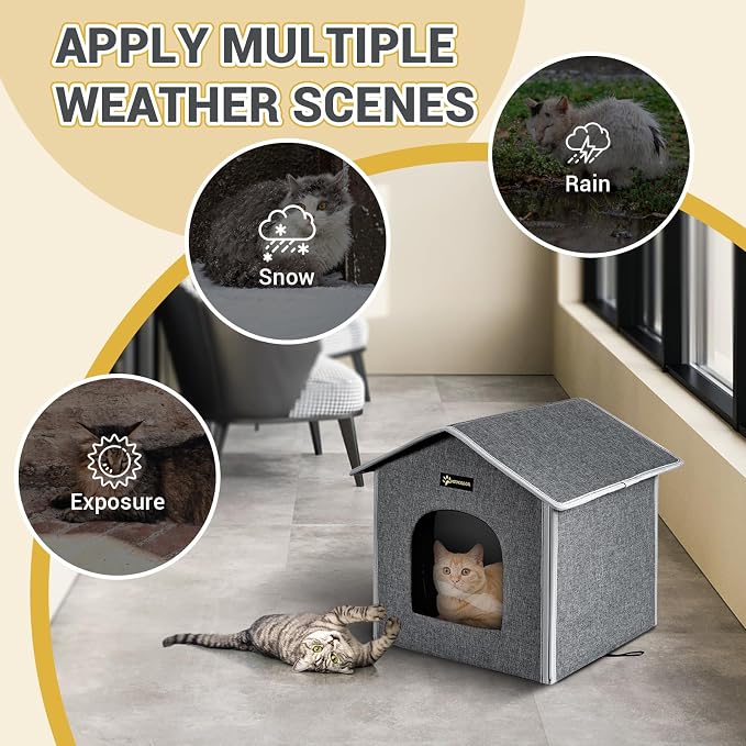 MIU Color Outdoor Cat House, Small Weatherproof Cat Houses for Outdoor Little Cats, Insulated Feral Cat Shelter with Removable Soft Mat, Easy to Assemble, 15" x 13" x 14.5"