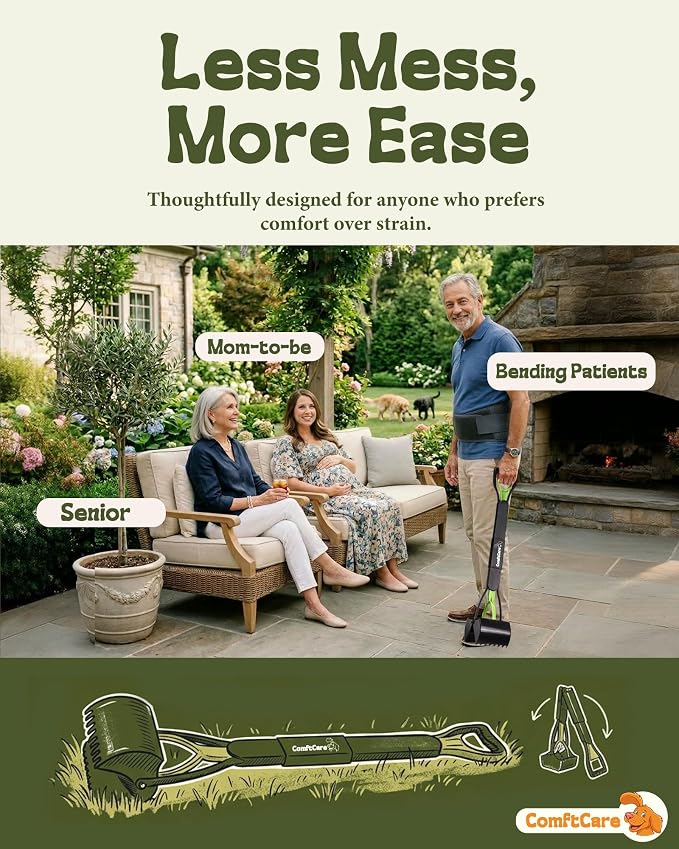 32" Long Handle Pooper Scooper – No Bending Required, Easy & Clean Pickup for Dog Owners, Comfortable Grip Heavy Duty Scoop for Yard, Grass & Walks