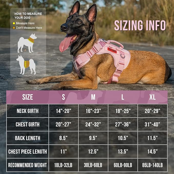 OneTigris No Pull Tactical Dog Harness for Medium Large Dogs | Reflective K9 Working Easy Control Vest – Adjustable Dog Harness with Hook & Loop Panels for Walking, Hiking & Training