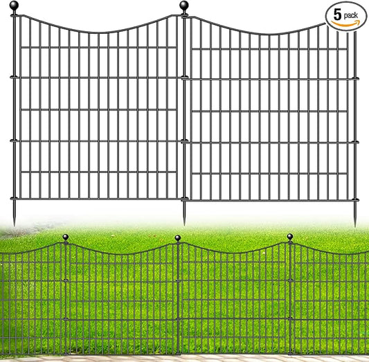 5 Panels No Dig Dog Fence Outdoor for Yard, 32 in(H) X 12 ft(L) Decorative Tall Garden Fence Animal Barrier, Rustproof Metal Wire Garden Edging and Borders, Temporary Fencing Stakes